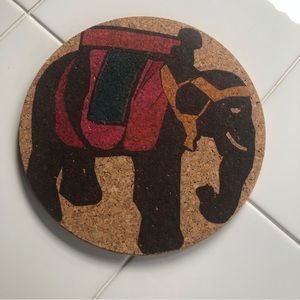 NWT Cork Trivet Coaster with elephant design by Gail Garcia